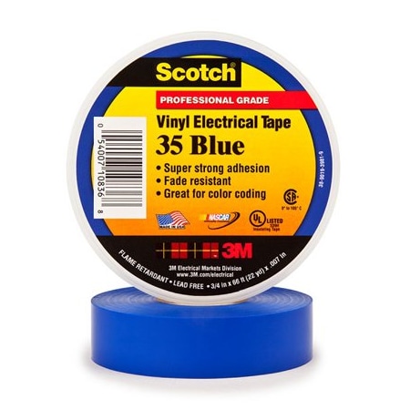3M 3/4'' x 66' Blue 3M 35 Electrical Tape, 10PK T96403510PKB